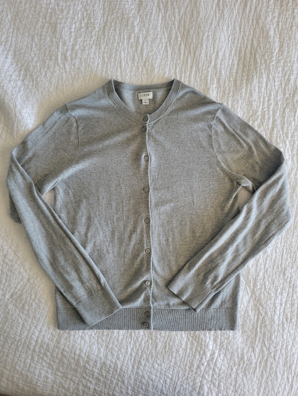 J. Crew Light Gray Button-Front Cashmere Blend Cardigan